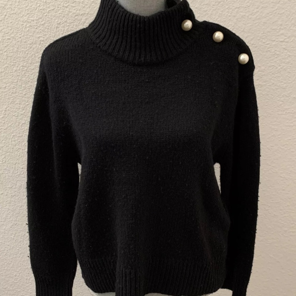 Kate Spade New York Broome Street black sweater medium pearl buttons New NWT - Picture 1 of 8